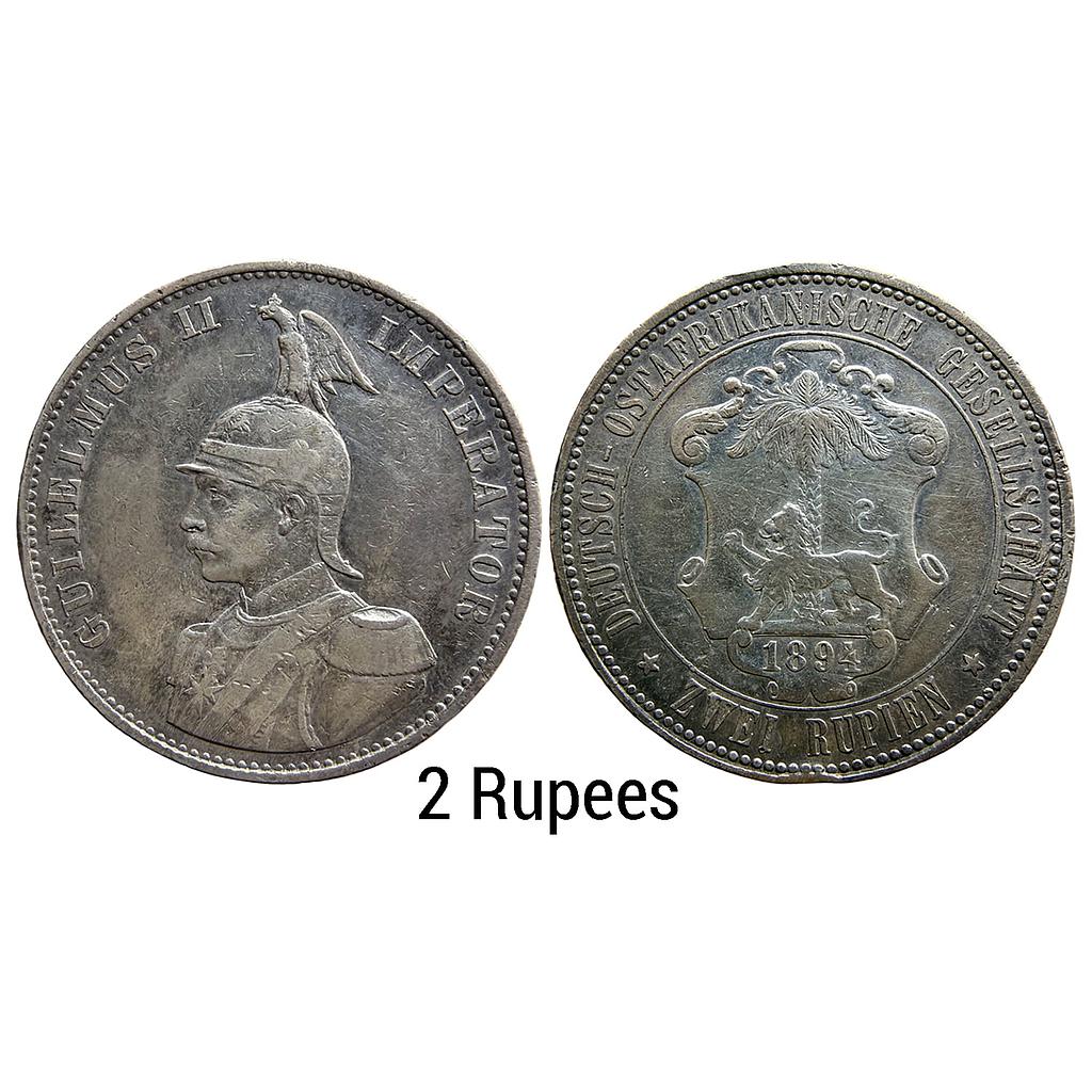 German East Africa Wilhelm II 1894 AD Silver (.917) 2 Rupees