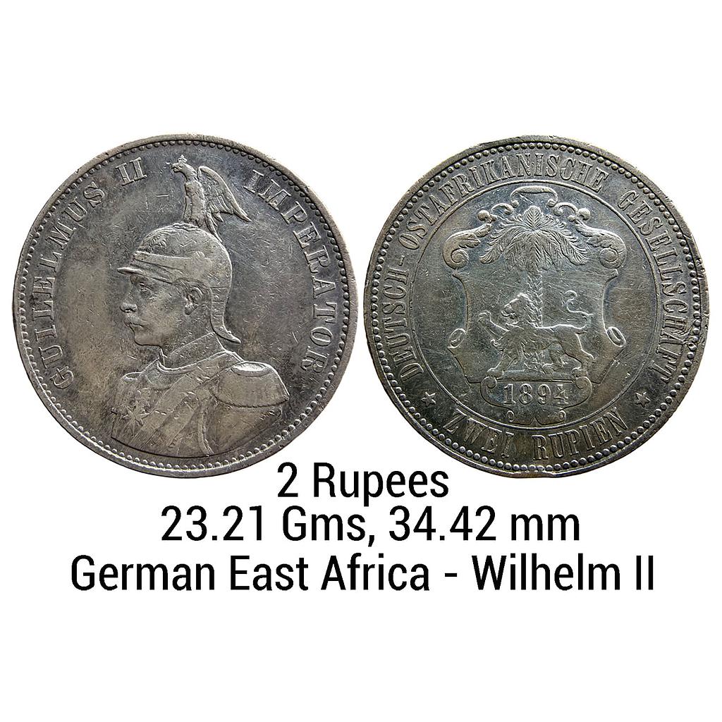 German East Africa Wilhelm II 1894 AD Silver (.917) 2 Rupees