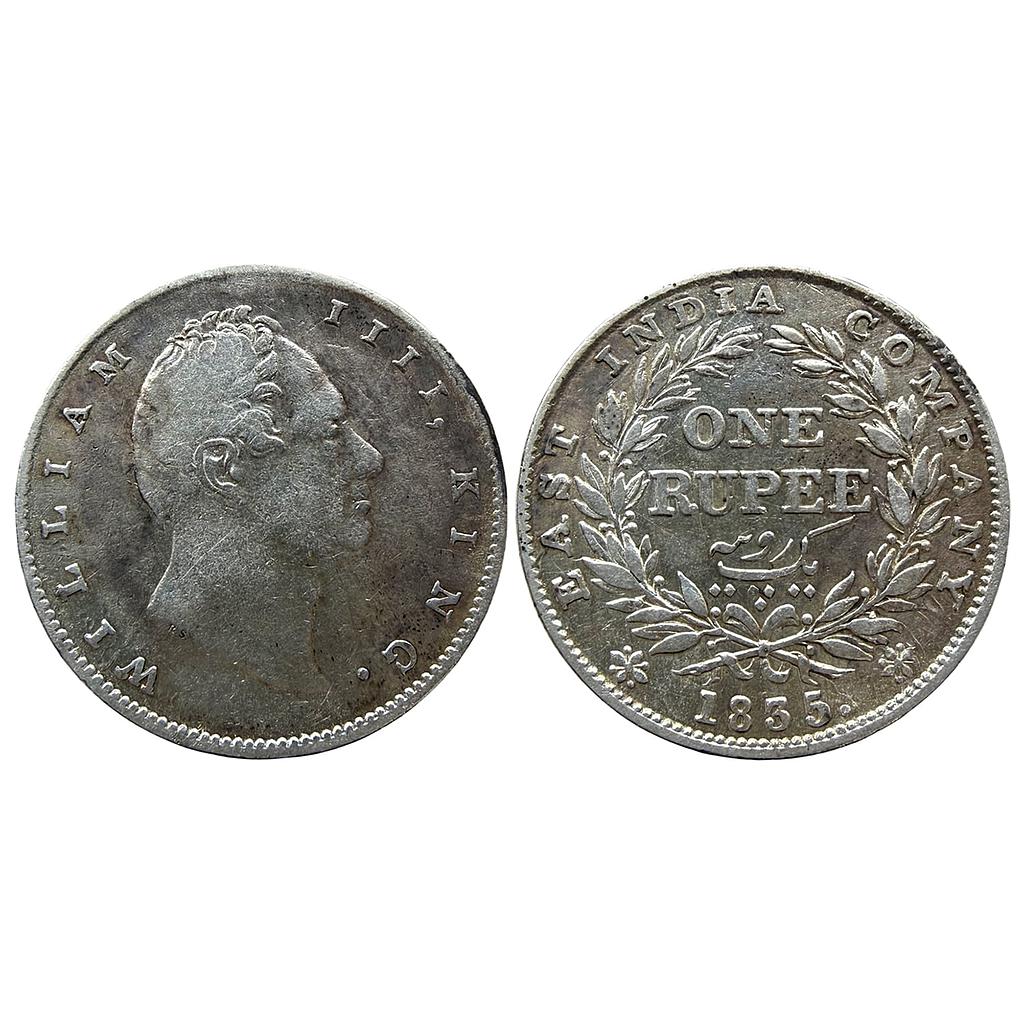 EIC William IV Calcutta Mint 1835 AD RS incuse C II Extremely thin letters and far spaced Bud leaves 20 Berries Silver Rupee