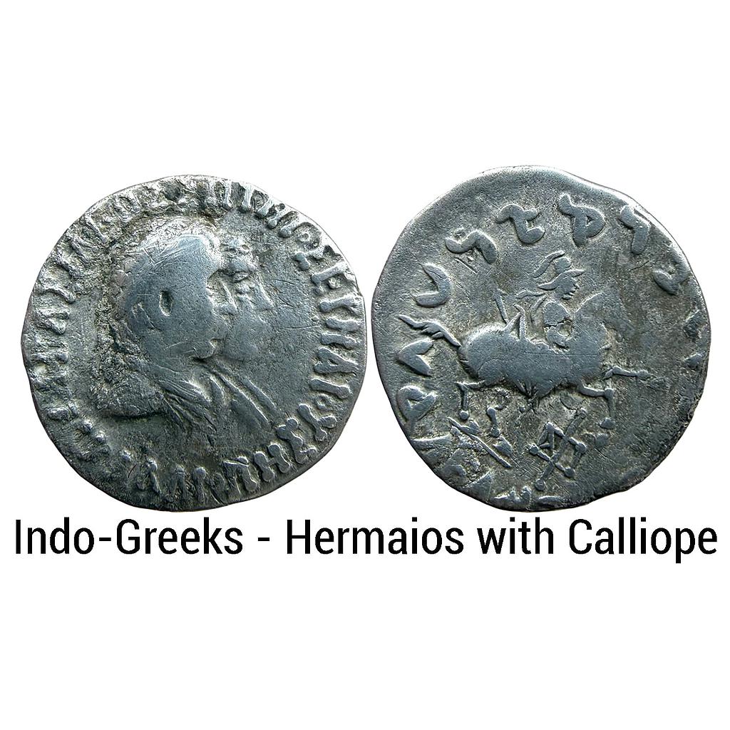 Ancient Indo-Greeks Hermaios with Calliope Silver Indian Drachm