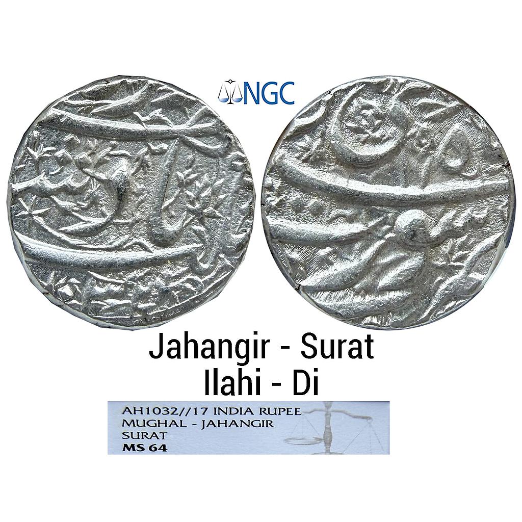 Mughal Jahangir Surat Mint Ilahi Month Di Capricon Silver Rupee