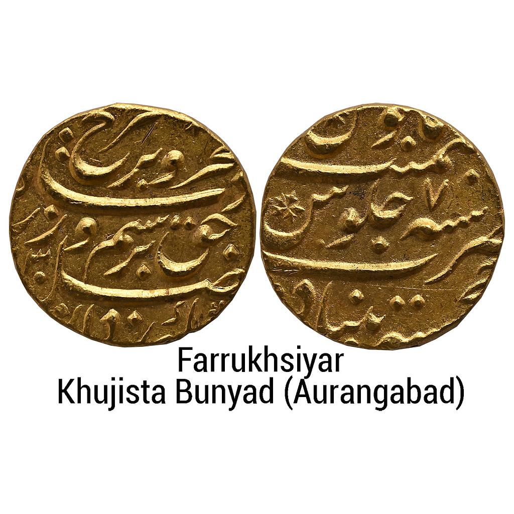 Mughal Farrukhsiyar Khujista Bunyad Aurangabad Mint Gold Mohur