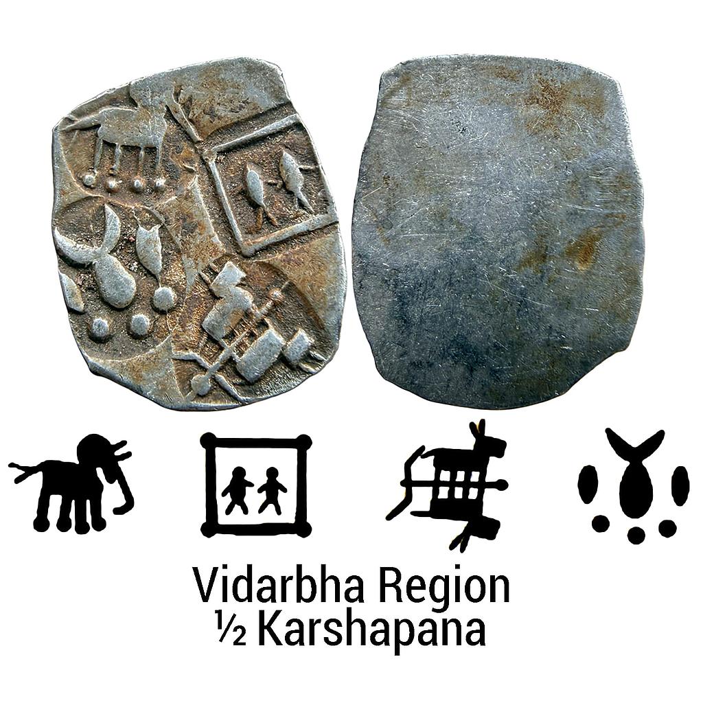 Ancient Punch Marked Coinage Core Vidarbha Region Umred Hoard type Silver 1/2 Karshapana