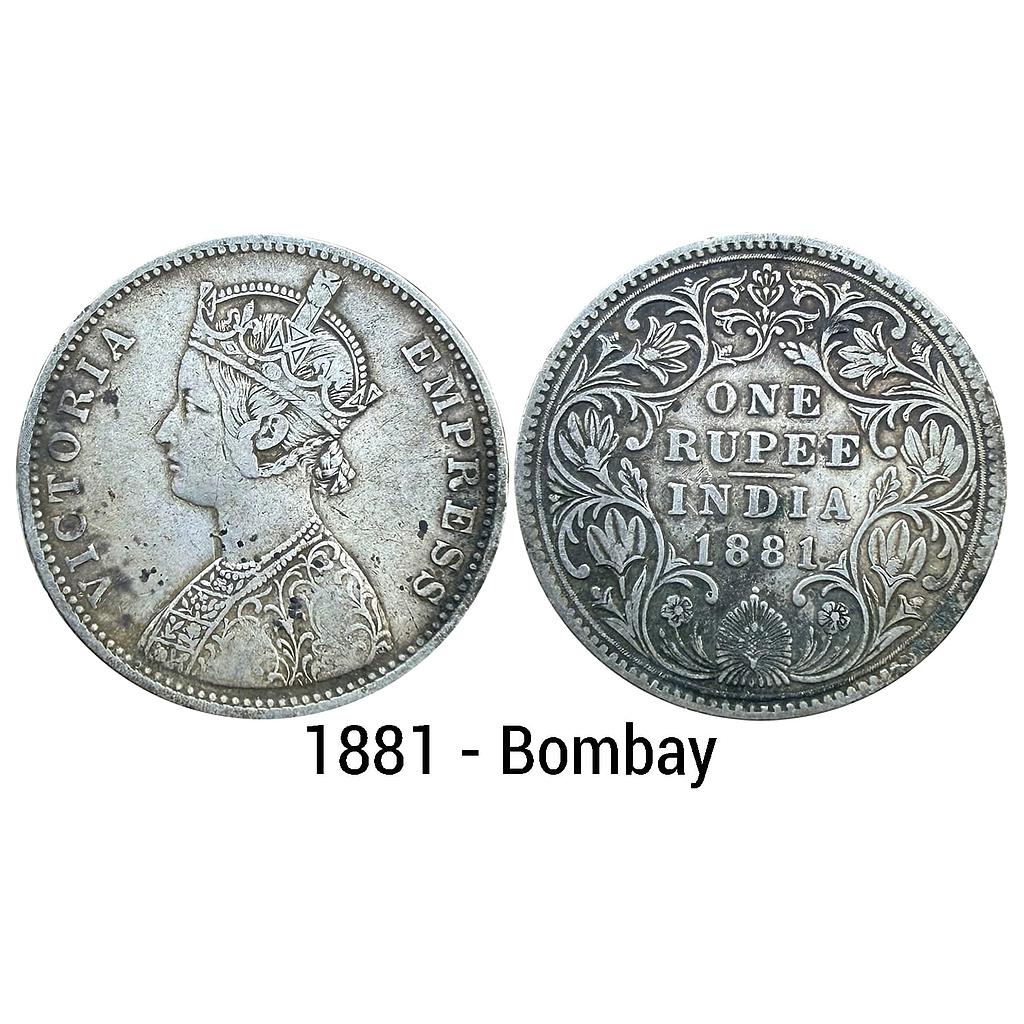 British India Victoria Empress 1881 AD Bombay Mint A3 IV dot Silver Rupee