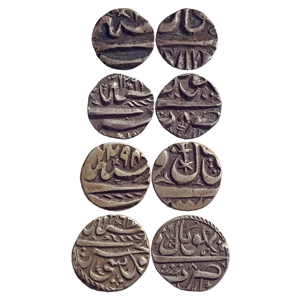 IPS, Bhopal State, Shah Jahan Begum, Set of 4 coins, Silver Rupee, "1/2, 1/4 &amp; 1/8"