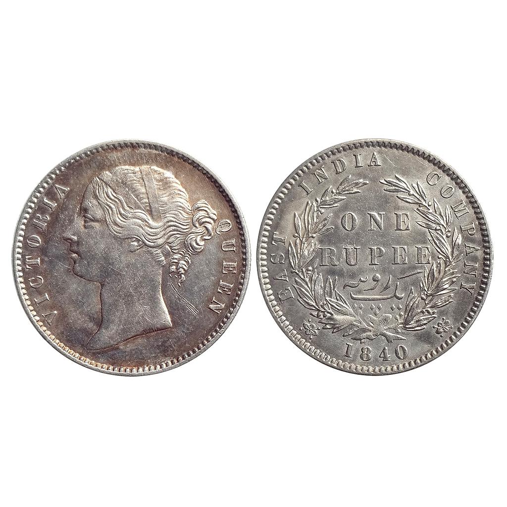 EIC, Victoria Queen, Calcutta Mint, Divided legend, Mule, WW raised, 25 Berries, Silver Rupee