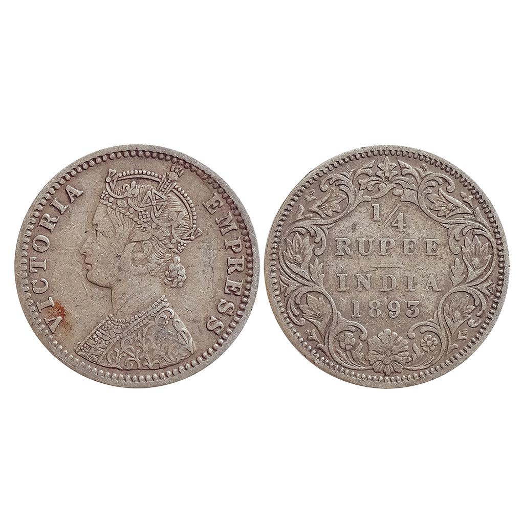 British India, Victoria Empress, 1893 AD, Calcutta Mint, Silver "¼ Rupee"