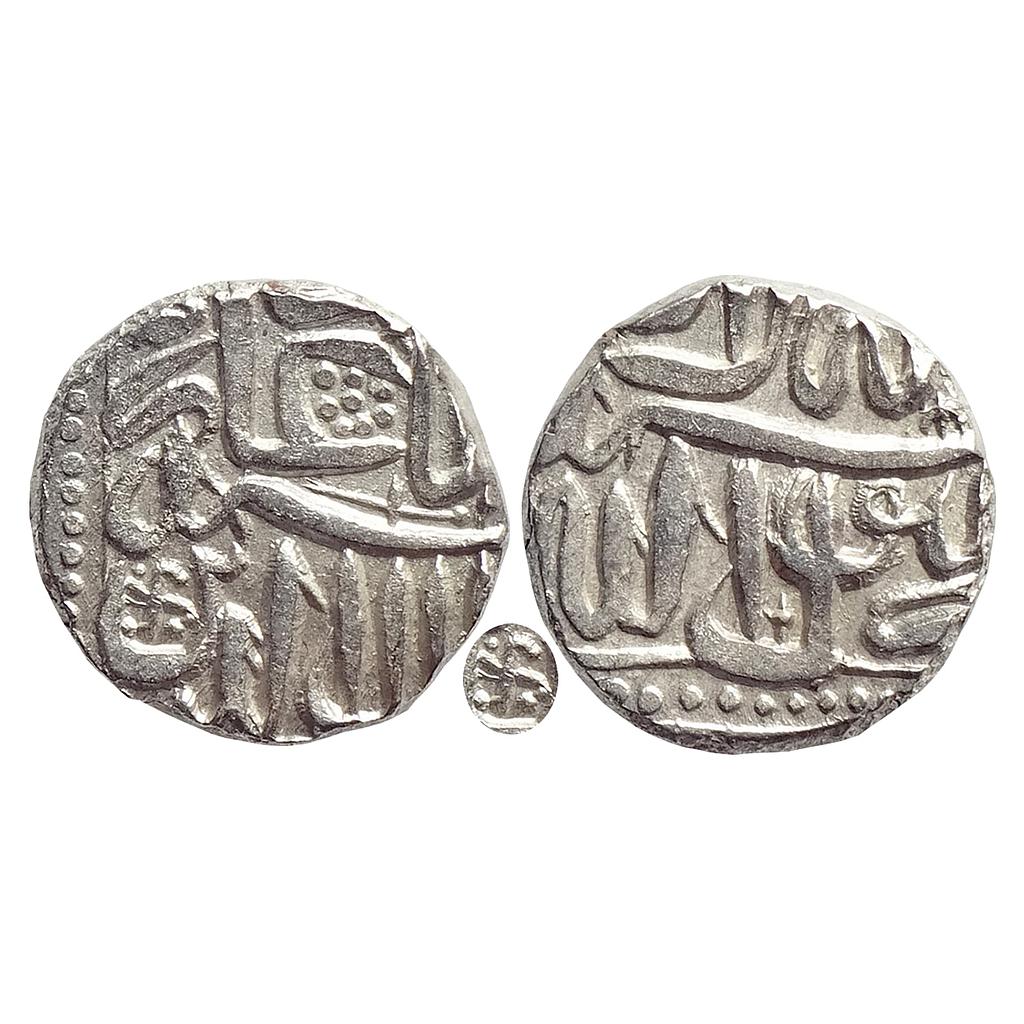 Mughal, Akbar, Mulher Mint (off flan), "Swastik" as a mint mark, Silver Mahmudi