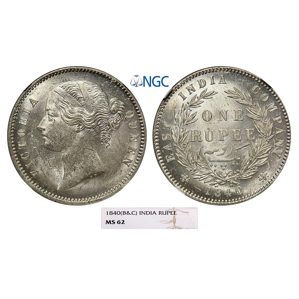 EIC, Victoria Queen, 1840 AD, (B&amp;C), Divided Legend, 28 Berry, Silver Rupee