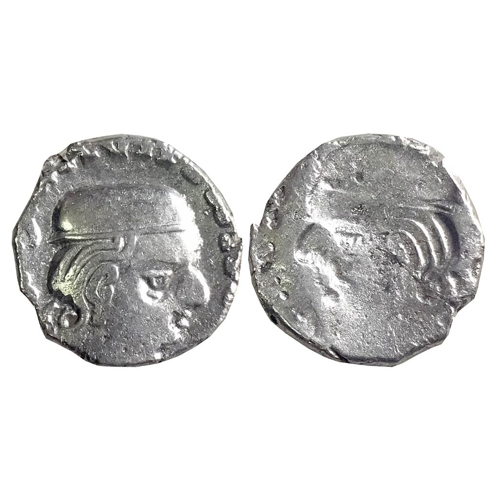 Ancient Western Kshtrapas Kardamaka Family Bhartrudaman son of Rudrasena II A brockage (lakhi) Silver Dramma