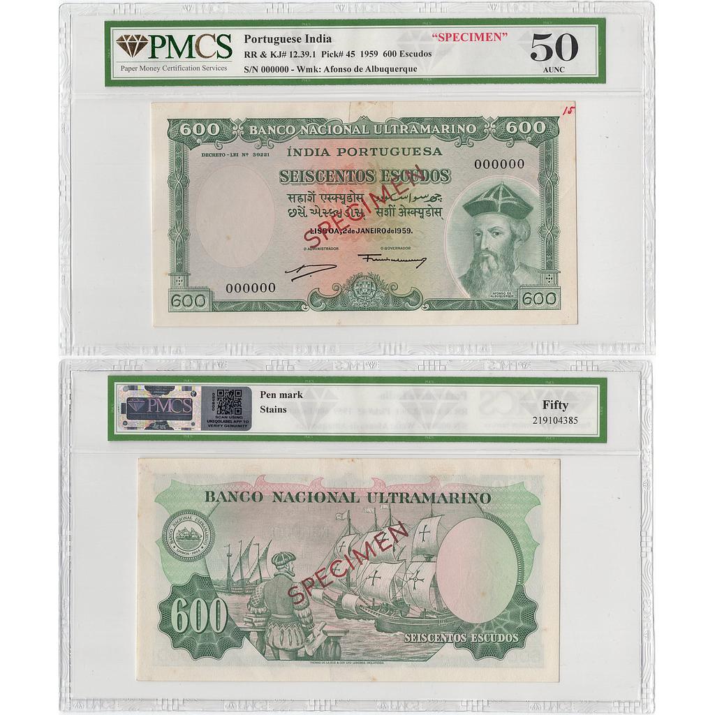 Portuguese India 'SPECIMEN' 600 Escudos Afonso de Albuquerque