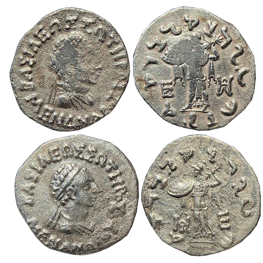 Ancient Indo Greek Menander I set of two coins Silver Drachmas