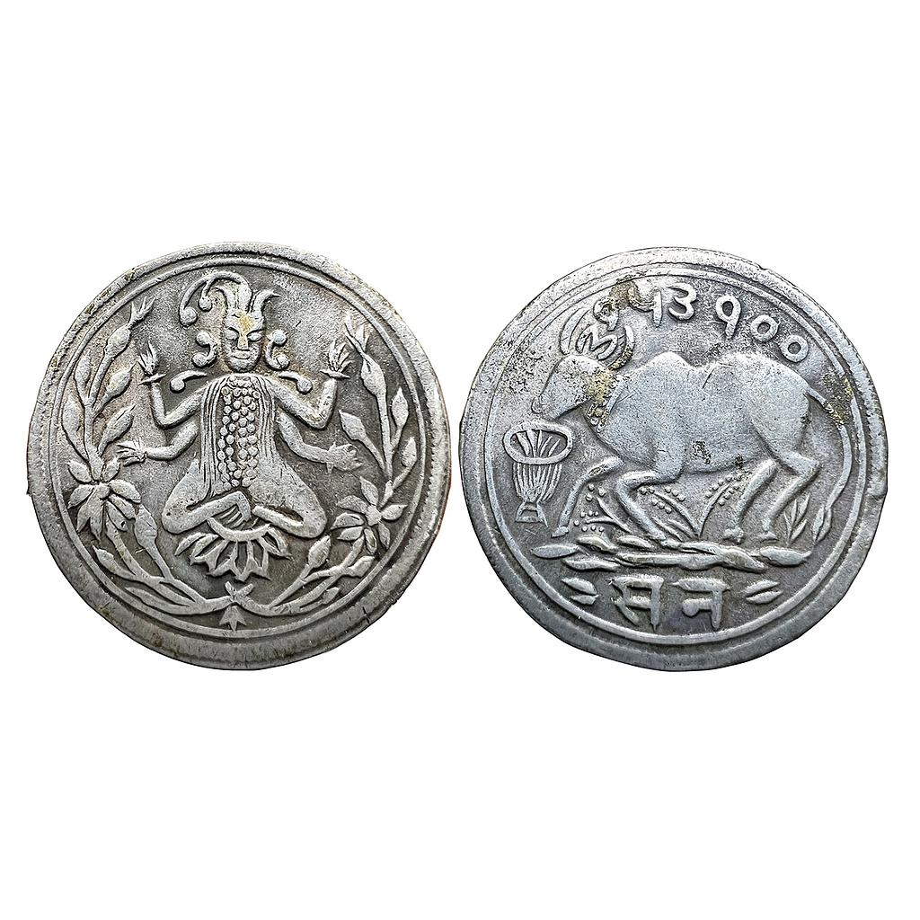 Religious Hindu Temple Token with Maa Laksmi &amp; Cow Silver Token