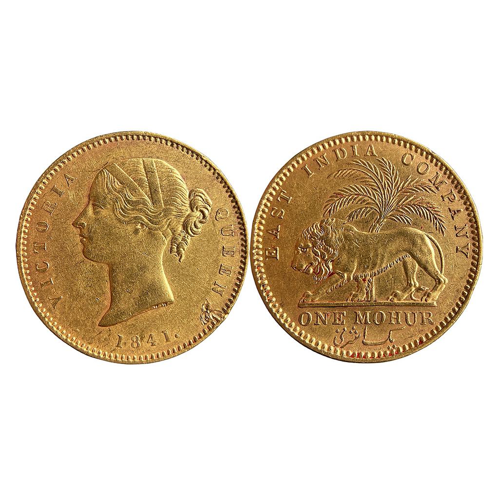 EIC Victoria Queen 1841 AD WW incused on truncation cross bar of numeral 4 in date without serif Gold Mohur