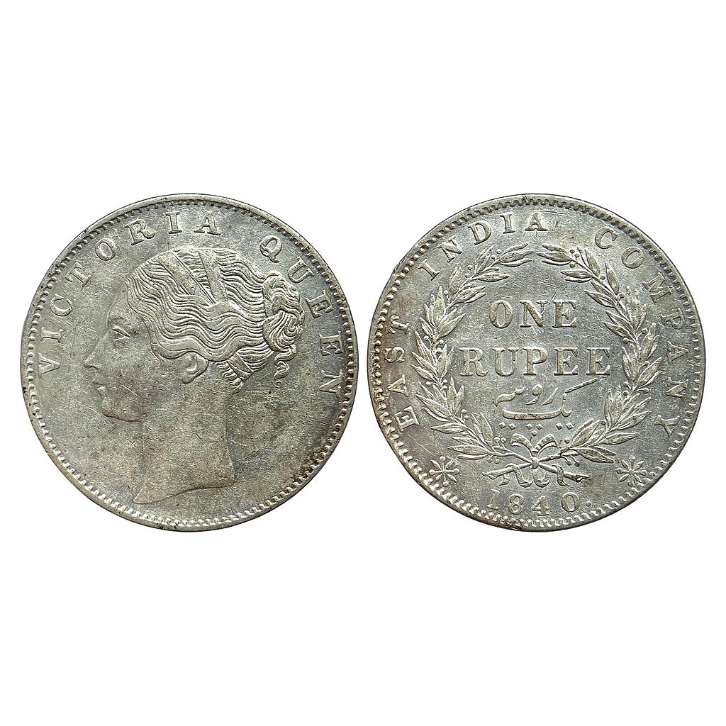 EIC Victoria Queen 1840 AD continuous legend 19 Berries Bombay Mint Silver Rupee