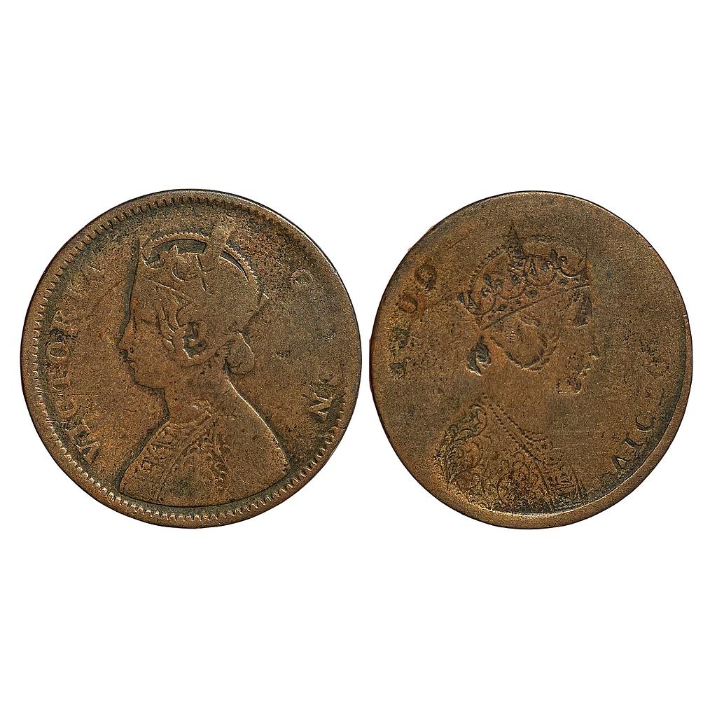 British India Victoria Queen Error Brockage nice deep and complete lakhi impression on rev Copper 1/4 Anna