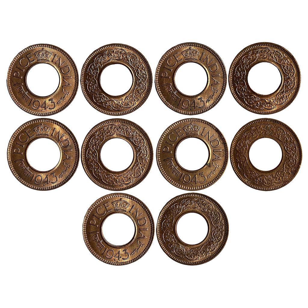 British India George VI 1943 AD Set of 5 Coins Copper Pice